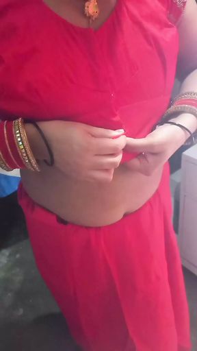 Desi sister-in-law in red petticoat.