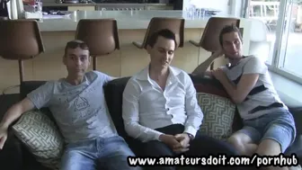 Aussie studs Marco Will and Chris interview turns threesome fuck