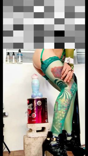 Cute Shemale Dildo Riding Outside with Panties by the Side