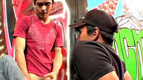 One boy wants to see how big his friend's cock is and it isn't long before he has that big uncut boner in his mouth. By the time they are naked, each has enjoyed the taste of the other's dick.