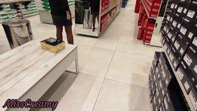 My Exhibitionist Stepdaughter Without Panties and with Stockings in a Shoe Store