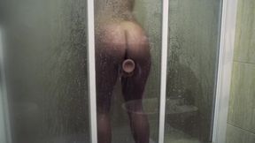 Big ass wife. Shower masturbation with a suction cup dildo made me cum hd