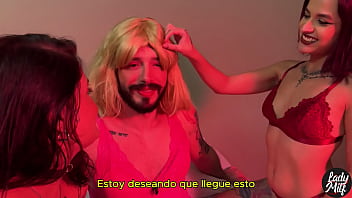 My college professor wanted to try something new, so I turned him into my sex slave along with my friend (Spanish subtitles)