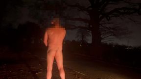 Jerking my big cock naked and barefoot in public road