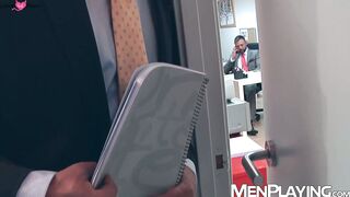 Hung Bulrog buries his massive cock deep into suited hunk Logan Moore