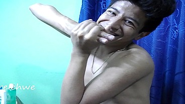 Cream on all fingers and mouth