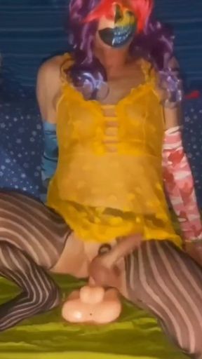 Elevated View Riding My Dildo to Cum in My Little Yellow Suit and Pantyhose