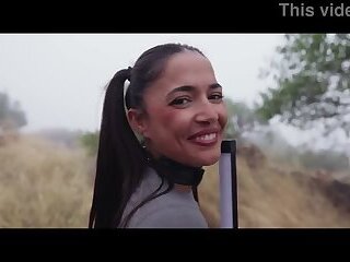Super-hot babe gets taken to the mountains to be spanked, bound, and trained with piss