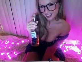 Insatiable blonde nerd loves to drink beer and play with a 02