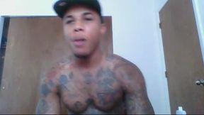 Black Man with Tattoo Strokes to Cum