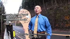 Visiting Japan, Abe-chan finds a busty MILF without panties