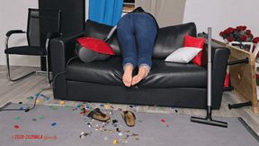 Mila in Birkenstock - Vacuuming Lego