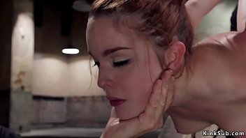 Redhead slave in box tie rough banged