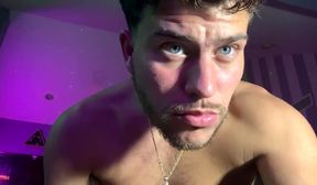 hairy guy stroking his mushroom dick