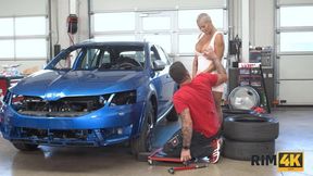 RIM4K. Blowjob, asslicking and fucking in the garage by big-tittied blonde