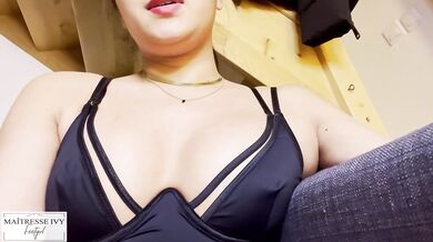 Asian goddess teases loser with femdom french while jerking off
