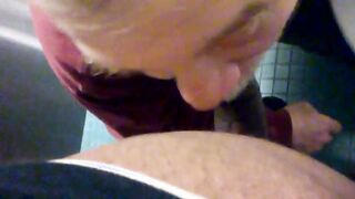 Horny daddy goes deep with his mouth in a public toilet - Part 2