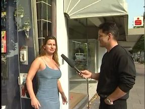 Stunning brunette interviewed on the street