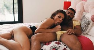 Busty shemale barebacked by fat dude