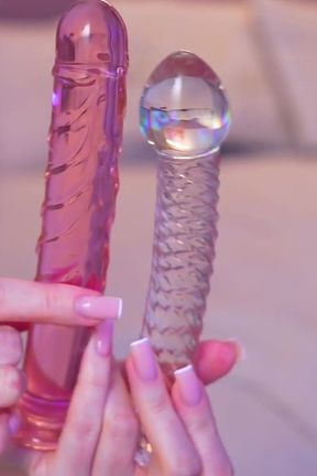 Your Mia in a Summer Dress on the Bed with a Dildo