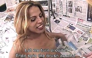 Transsexual fisting with a painting tools