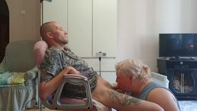 wife watches mother-in-law doing deep blowjob and swallowing cum