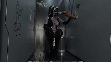 She tested the glory hole and pleasured that cock with her hand. Handjob. 3D