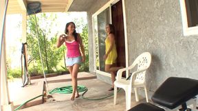 Horny gorgeous teens in an amazing 69 position on the couch