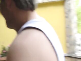 Slim golden-haired German hottie screwed on the balcony