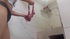 Hindi girl washes her underwear and gets fucked by a weird Latin man
