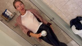 Wetlook in Office Jacket and Sheer Top! No Bra!