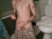 Skinny guy jerks off before taking a bath