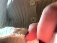 Busty curly brunette with big boobs fucks on couch