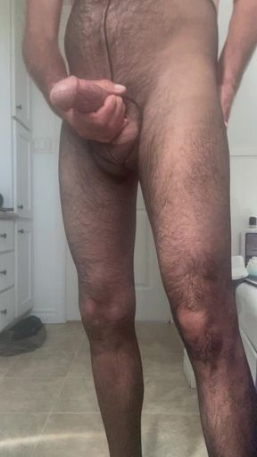 Pantyhose and a nylon sock make me cum