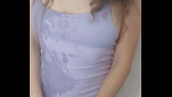 petite takes shower and shows nipples through tight shirt