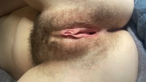Hairy Slut Fingers her Pussy after a Shower