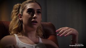Innocent girl takes her clothes off in interview