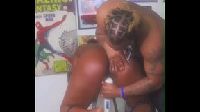 Shaved ebony babe gets a BBC creampie after a bondage massage