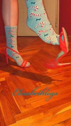 Christmas socks and the red high heel sandals 💋