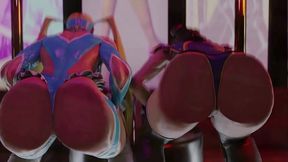 chun-li and rainbow mika against glass