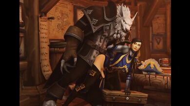 Futa Alliance Human Captain Ashtinn fucked by Worgen Genn Greymane, Secret affair in Garrison (clothed)
