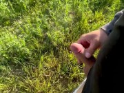 jerking off in the field, lots of cum
