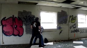 Bareback zibmusser gets bred in abandoned warehouse - gay amateur sex in public