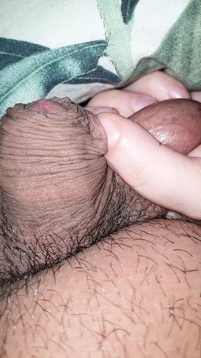 Step mom hand slip on step son balls squeezing them hard