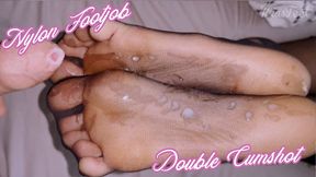 HD | Nylon Footjob Solejob double Cumshot on Soles | Mia Delane