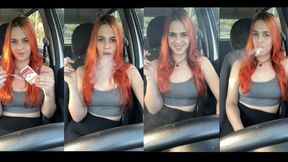 Smoking 2 Marlboros at once after gym, in the car - oppening a New pack