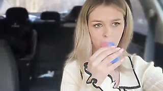 Cool Blond in Bosom-Baring Garment Taunts in Camper