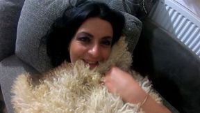 FUr fetish Playing with a sheepskin rug