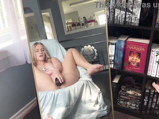 Lascivious nerd watches her twat get creamy playing with a BBC