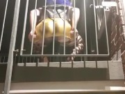Booty Balchony Cage Sissy in Gold Wetlook Dress